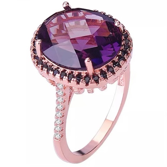 🆕18k Rose Gold Amethyst Black/White Diamond Ring - Picture 3 of 9
